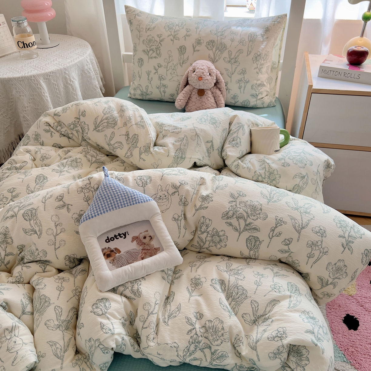 91家纺网 家纺一手货源 找家纺 韩巢家纺 2025新款双层纱学生季床铺单件被套宿舍寝室上下铺三件套 海像森林