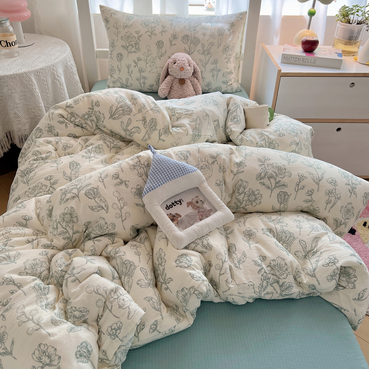 91家纺网 家纺一手货源 找家纺 韩巢家纺 2025新款双层纱学生季床铺单件被套宿舍寝室上下铺三件套 海像森林