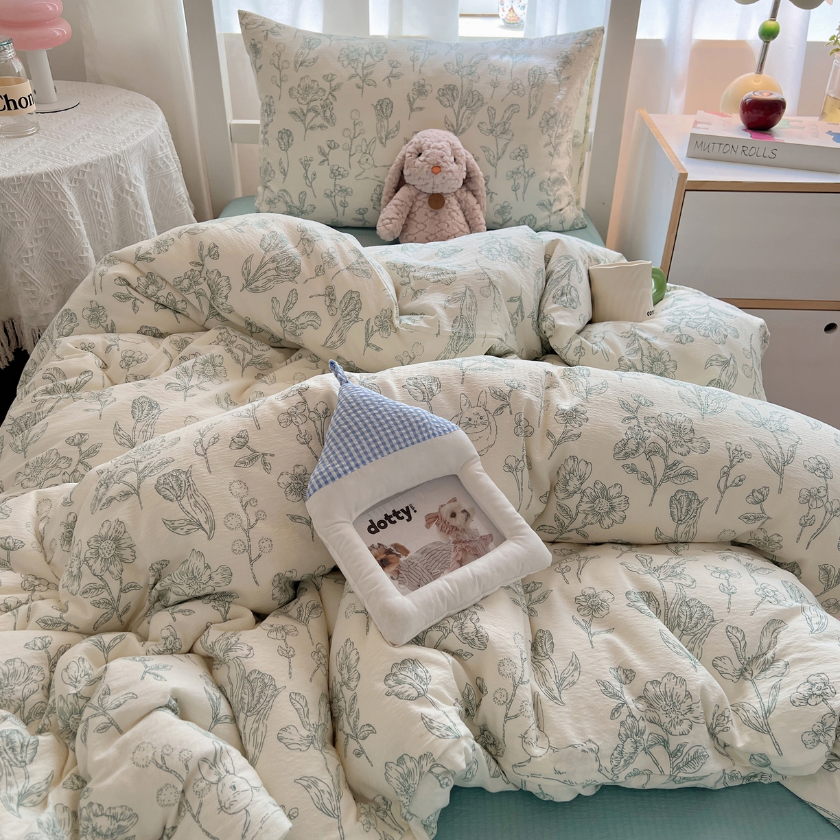 91家纺网 家纺一手货源 找家纺 韩巢家纺 2025新款双层纱学生季床铺单件被套宿舍寝室上下铺三件套 海像森林