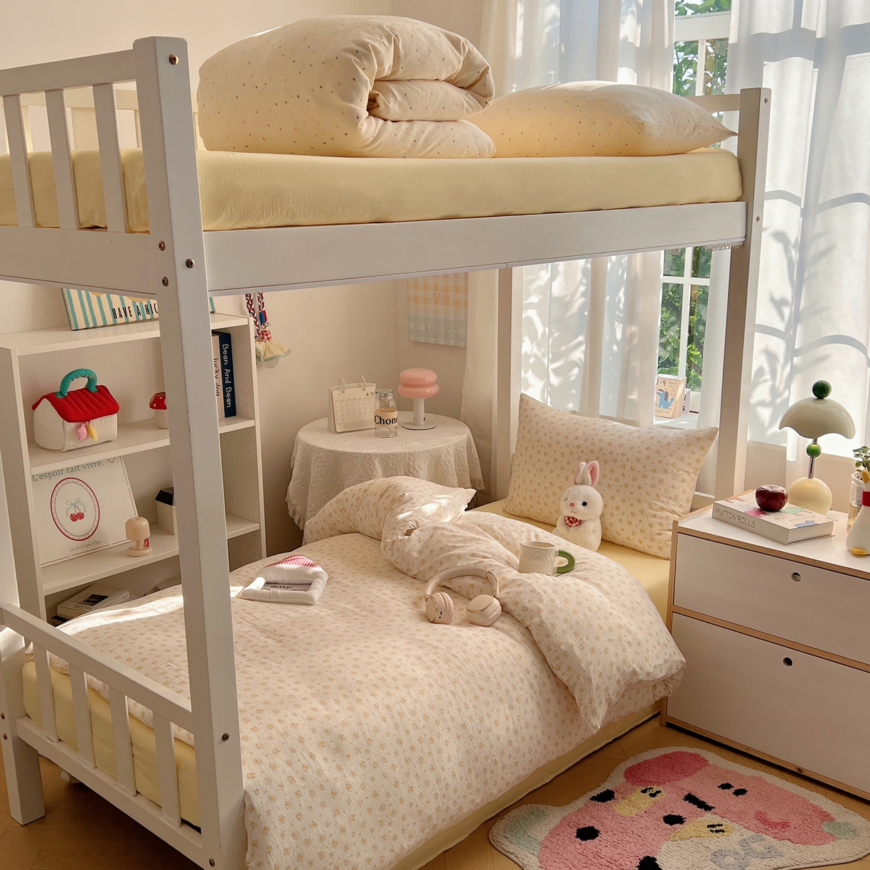 91家纺网 家纺一手货源 找家纺 韩巢家纺 2025新款双层纱学生季床铺单件被套宿舍寝室上下铺三件套 橘子海