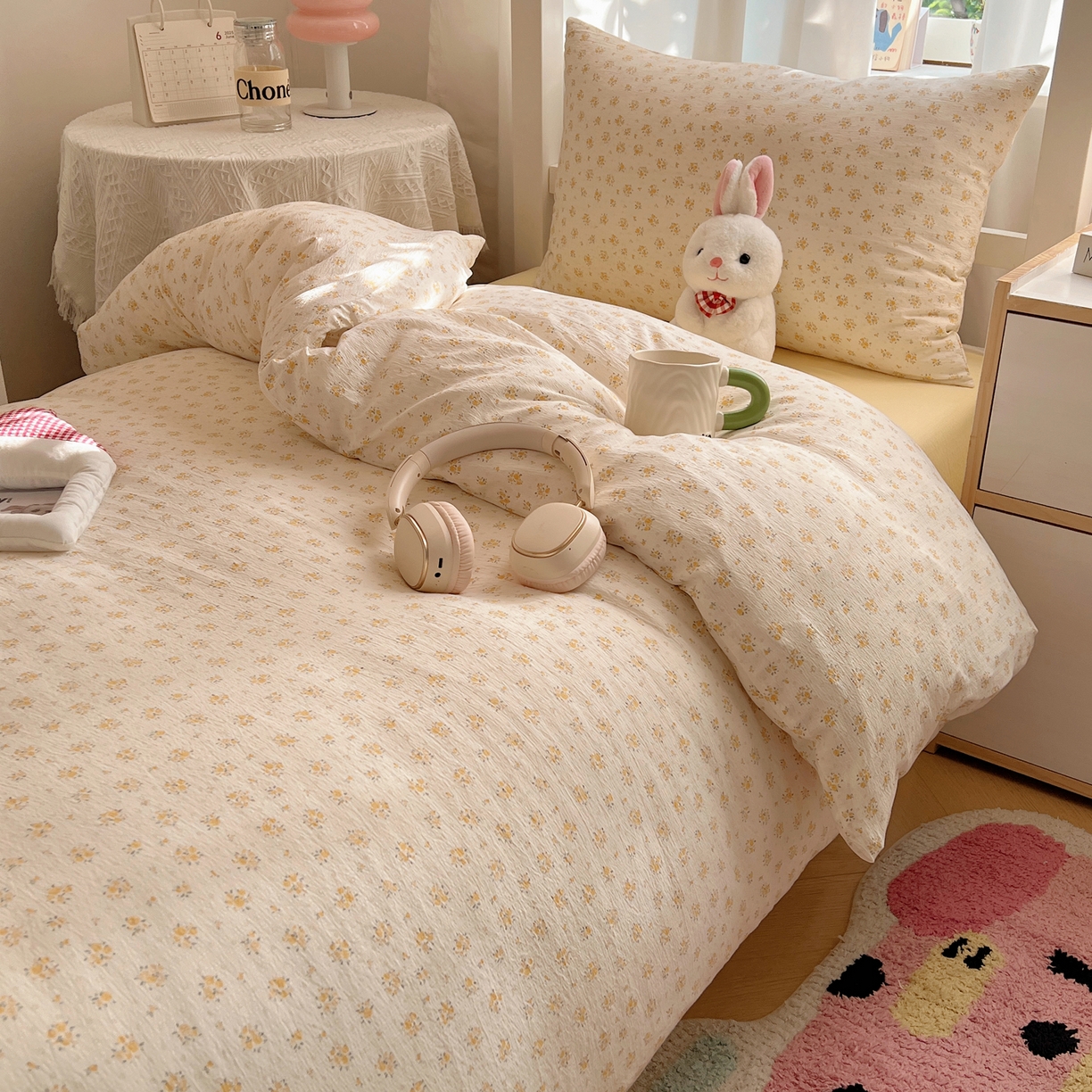 91家纺网 家纺一手货源 找家纺 韩巢家纺 2025新款双层纱学生季床铺单件被套宿舍寝室上下铺三件套 橘子海