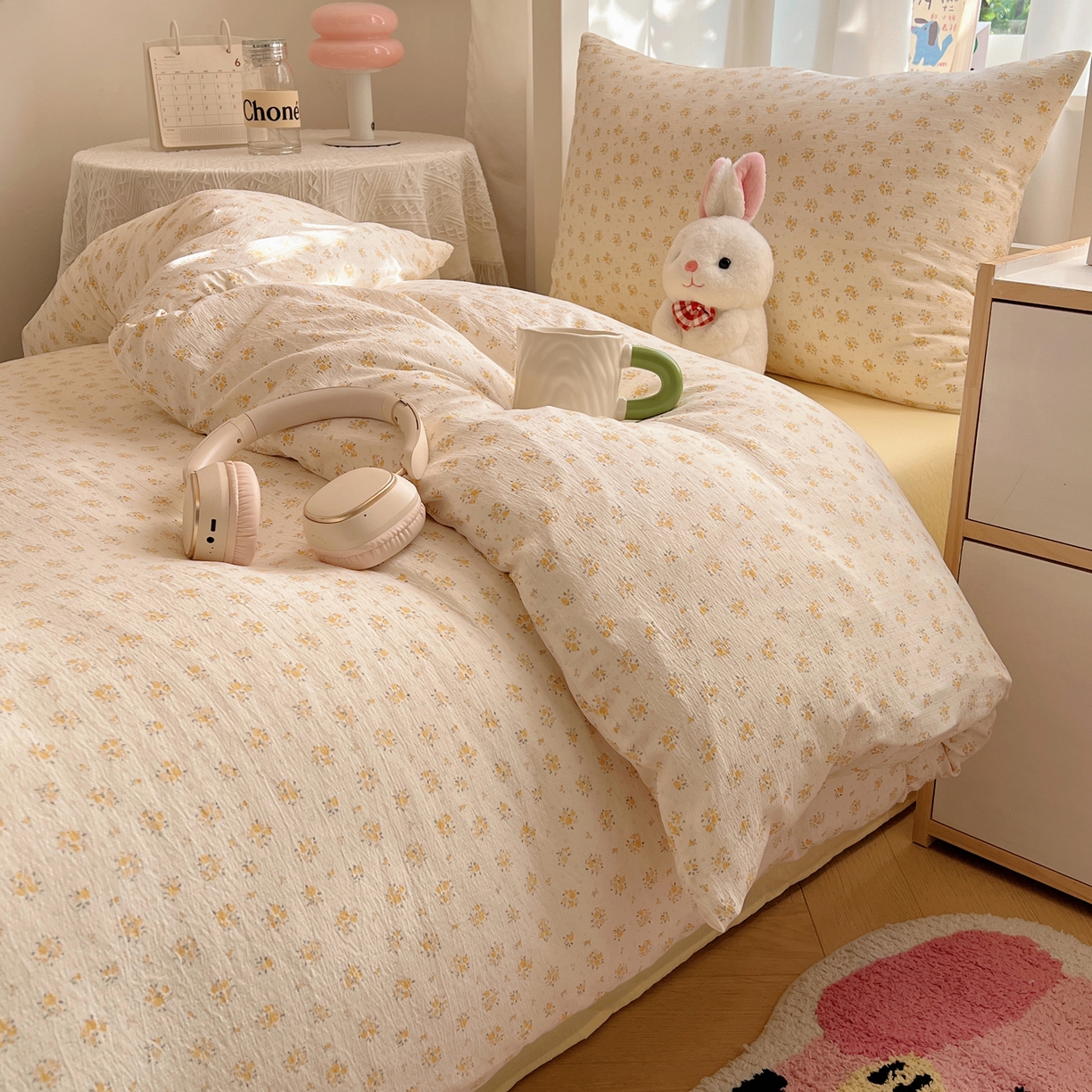 91家纺网 家纺一手货源 找家纺 韩巢家纺 2025新款双层纱学生季床铺单件被套宿舍寝室上下铺三件套 橘子海