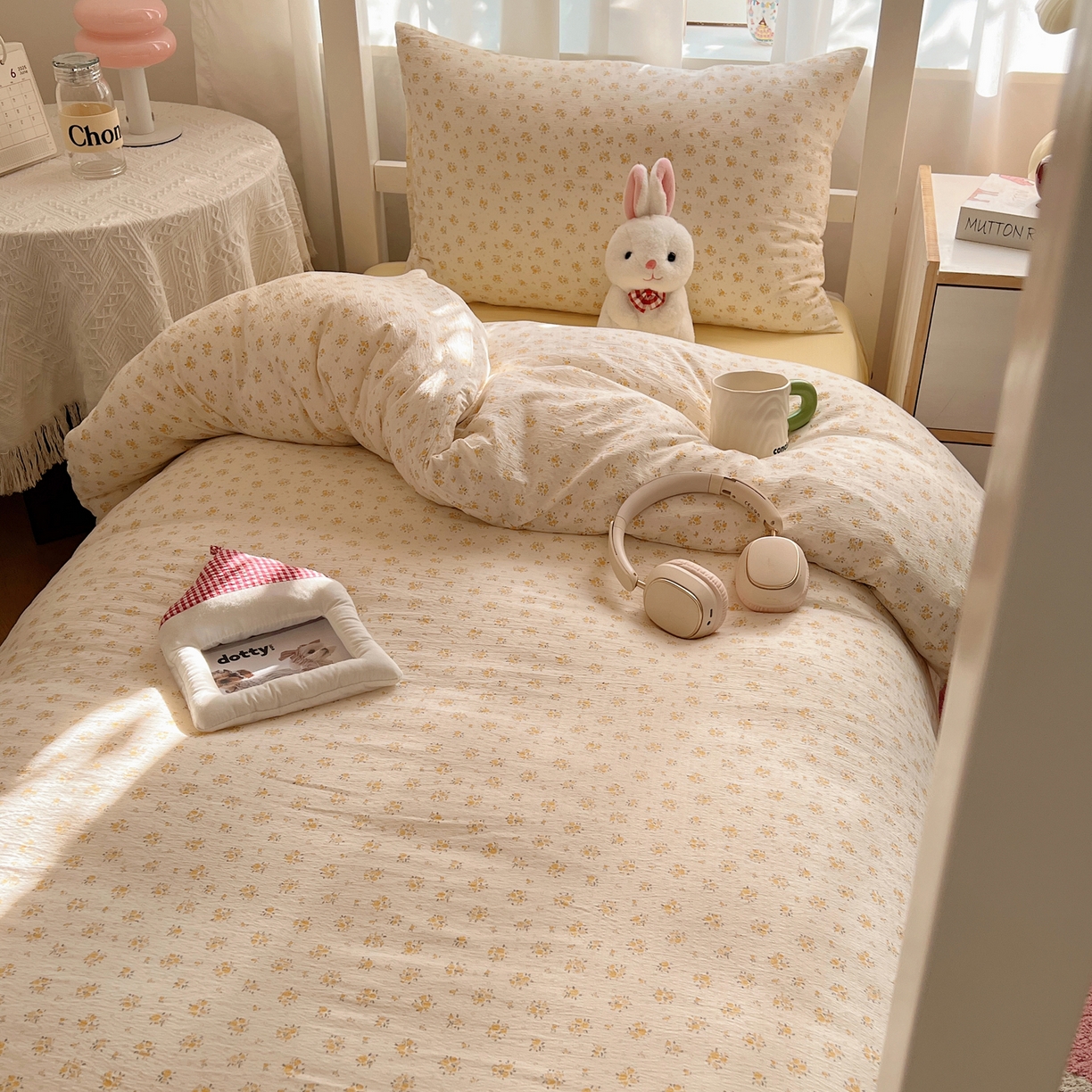 91家纺网 家纺一手货源 找家纺 韩巢家纺 2025新款双层纱学生季床铺单件被套宿舍寝室上下铺三件套 橘子海