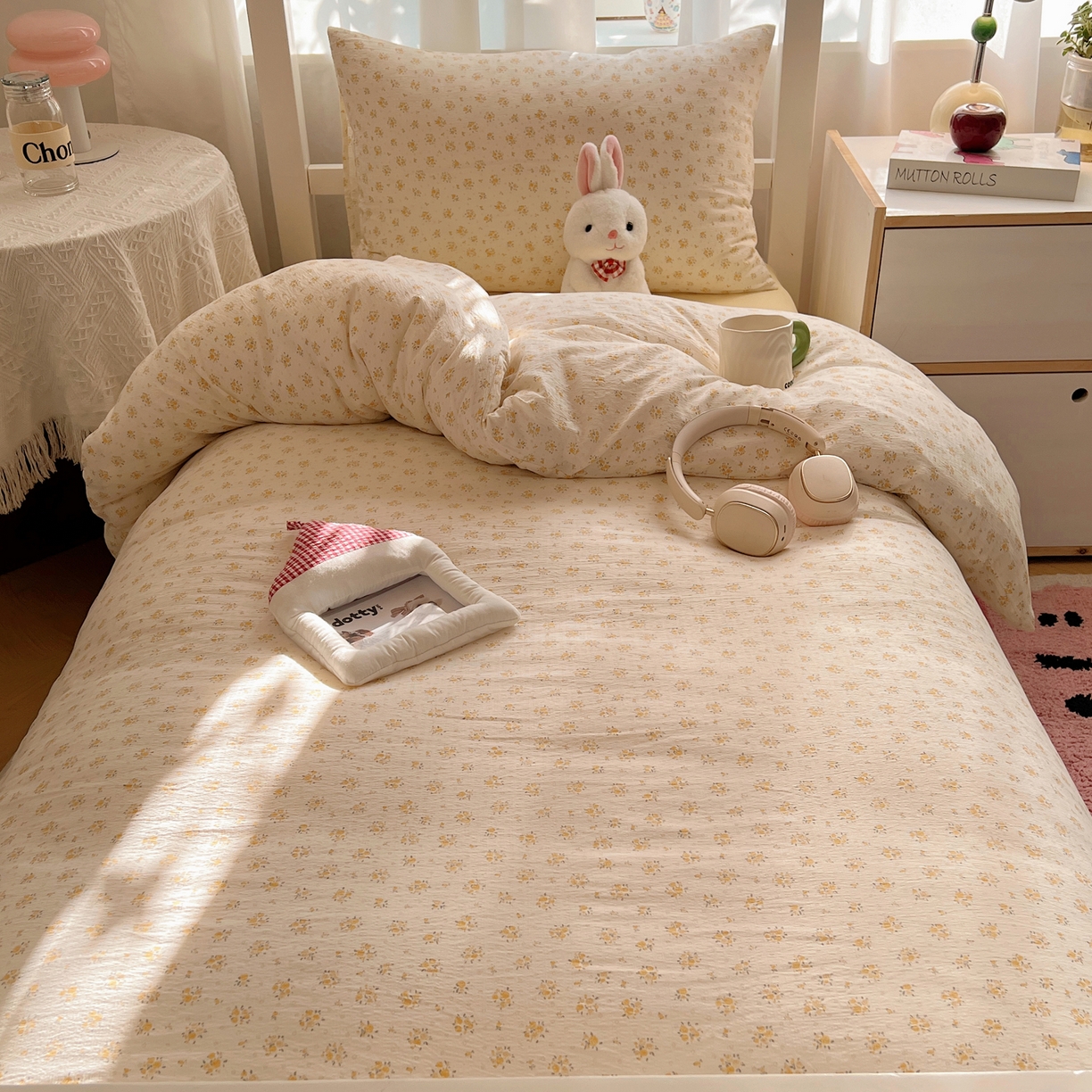 91家纺网 家纺一手货源 找家纺 韩巢家纺 2025新款双层纱学生季床铺单件被套宿舍寝室上下铺三件套 橘子海