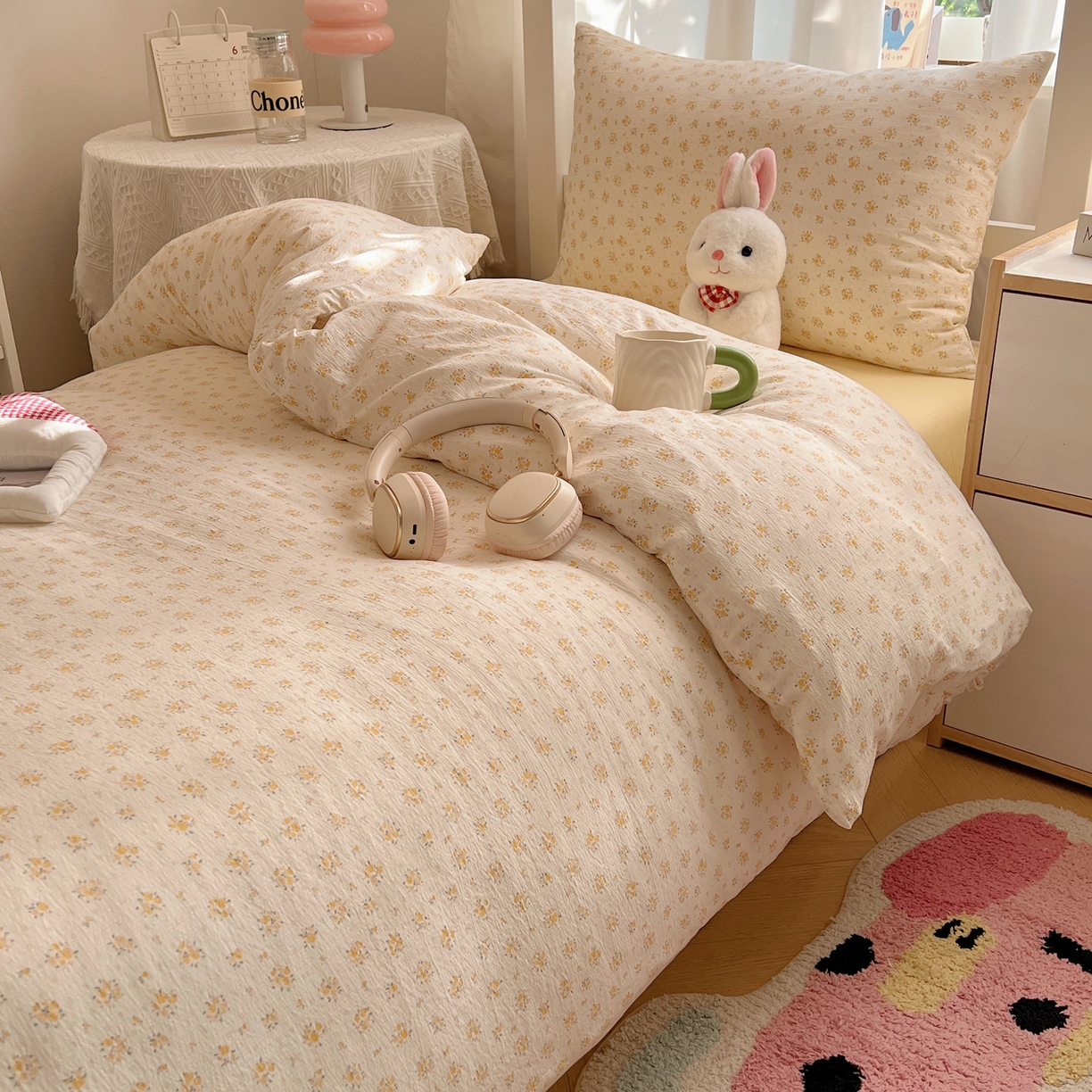 91家纺网 家纺一手货源 找家纺 韩巢家纺 2025新款双层纱学生季床铺单件被套宿舍寝室上下铺三件套 橘子海