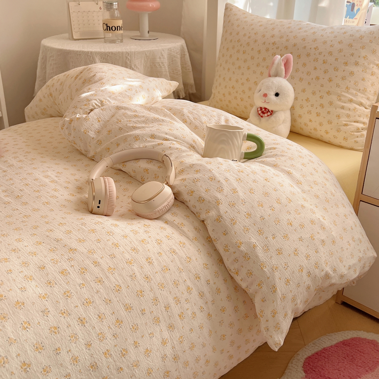 91家纺网 家纺一手货源 找家纺 韩巢家纺 2025新款双层纱学生季床铺单件被套宿舍寝室上下铺三件套 橘子海