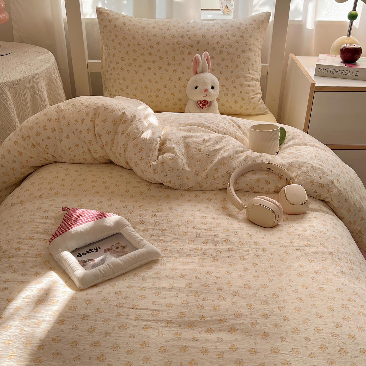 91家纺网 家纺一手货源 找家纺 韩巢家纺 2025新款双层纱学生季床铺单件被套宿舍寝室上下铺三件套 橘子海