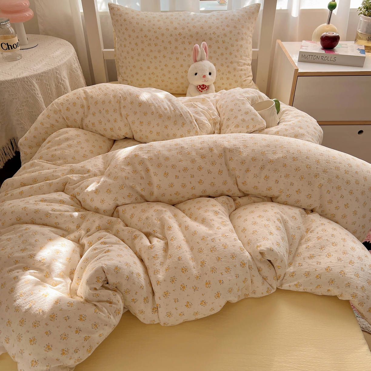 91家纺网 家纺一手货源 找家纺 韩巢家纺 2025新款双层纱学生季床铺单件被套宿舍寝室上下铺三件套 橘子海