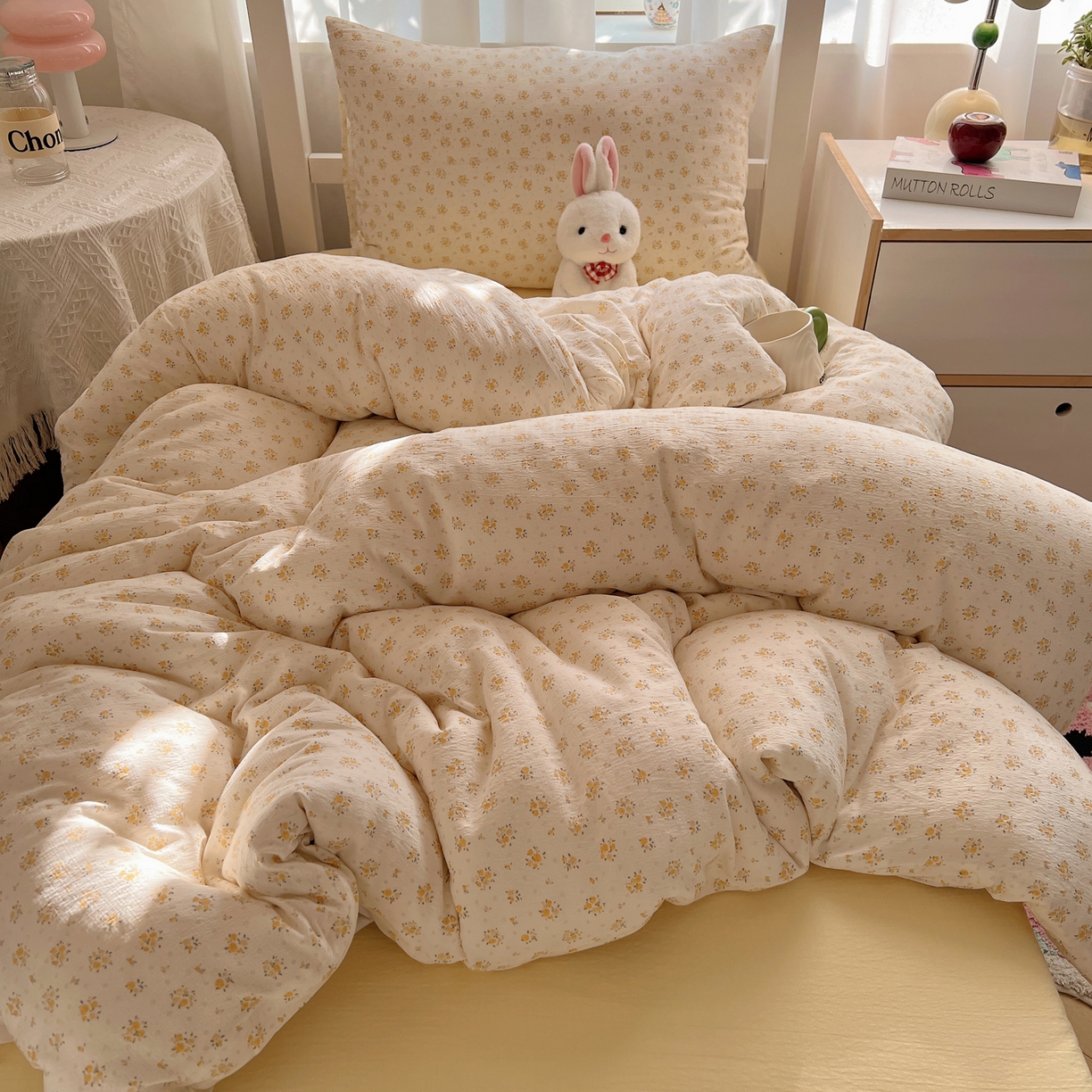 91家纺网 家纺一手货源 找家纺 韩巢家纺 2025新款双层纱学生季床铺单件被套宿舍寝室上下铺三件套 橘子海