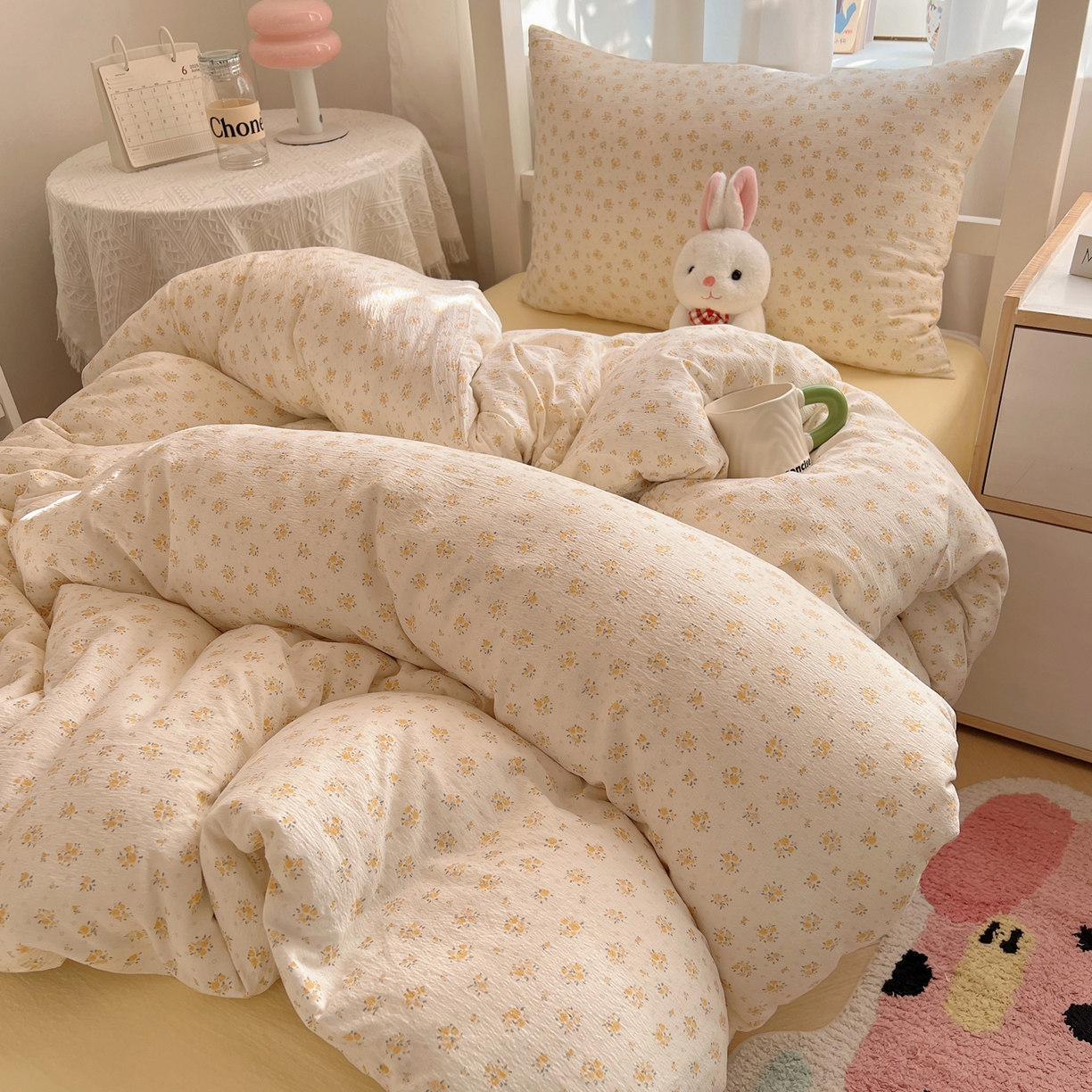 91家纺网 家纺一手货源 找家纺 韩巢家纺 2025新款双层纱学生季床铺单件被套宿舍寝室上下铺三件套 橘子海