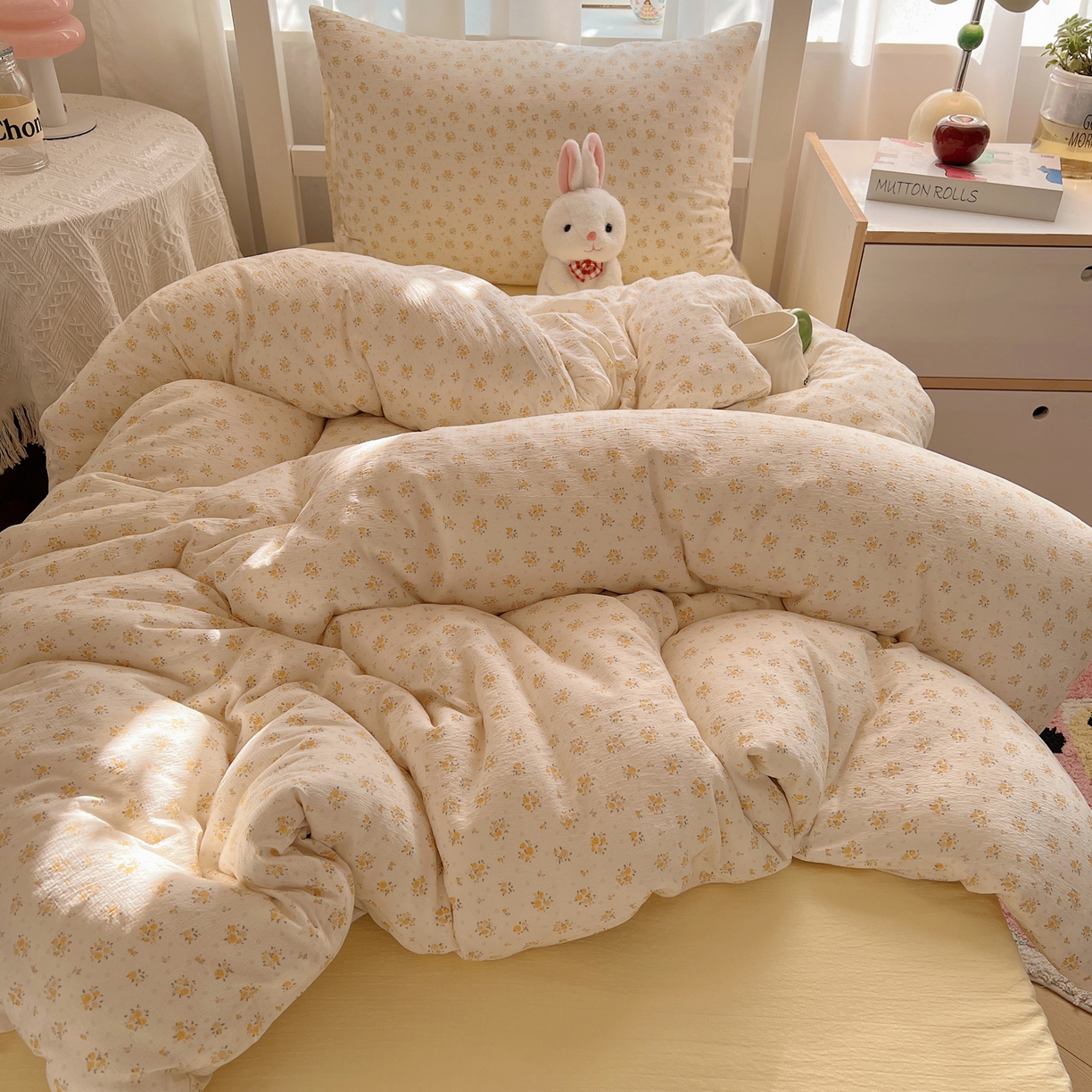 91家纺网 家纺一手货源 找家纺 韩巢家纺 2025新款双层纱学生季床铺单件被套宿舍寝室上下铺三件套 橘子海