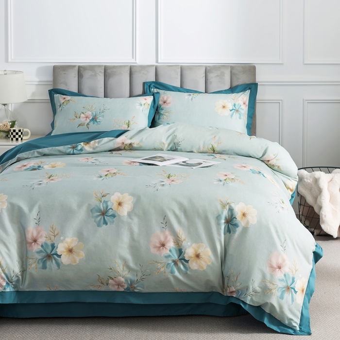 91家纺网 家纺一手货源 找家纺 （总）纯色雨家纺2025新款高端全棉四件套数码印花斜纹纯棉直播轻奢套件三件套【礼盒包装】