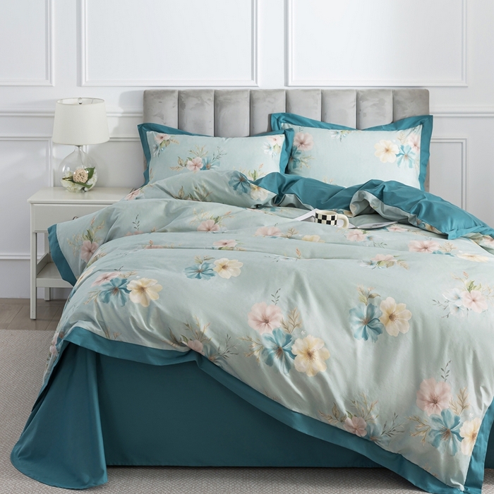 91家纺网 家纺一手货源 找家纺 （总）纯色雨家纺2025新款高端全棉四件套数码印花斜纹纯棉直播轻奢套件三件套【礼盒包装】