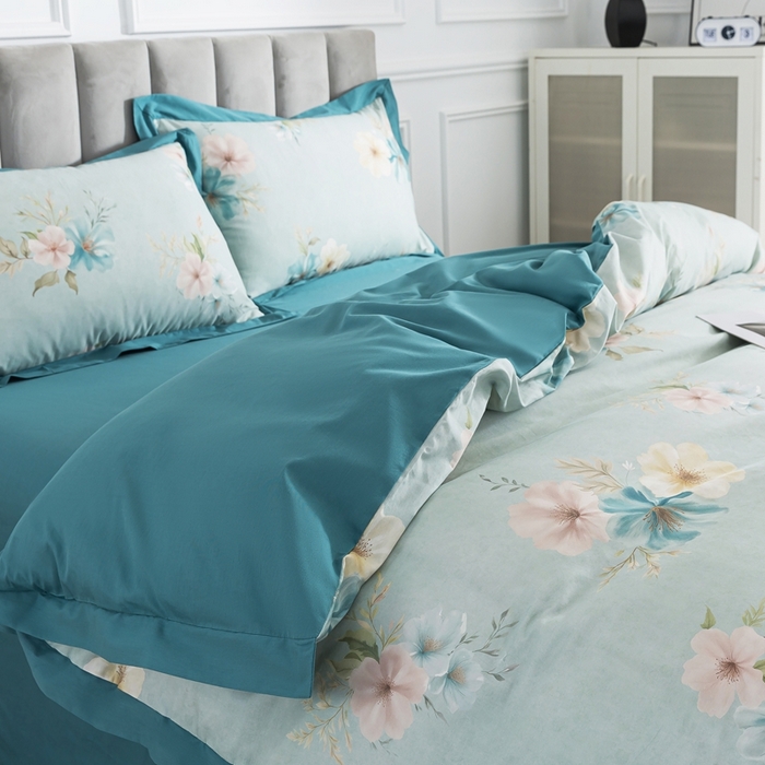 91家纺网 家纺一手货源 找家纺 （总）纯色雨家纺2025新款高端全棉四件套数码印花斜纹纯棉直播轻奢套件三件套【礼盒包装】