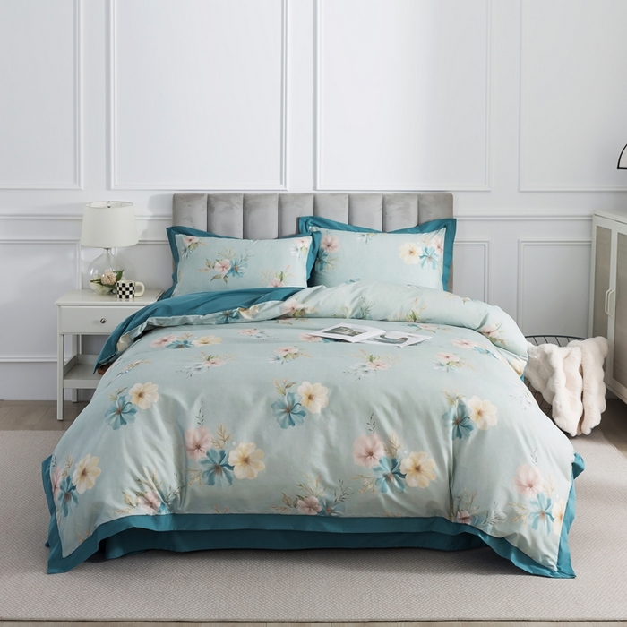 91家纺网 家纺一手货源 找家纺 （总）纯色雨家纺2025新款高端全棉四件套数码印花斜纹纯棉直播轻奢套件三件套【礼盒包装】