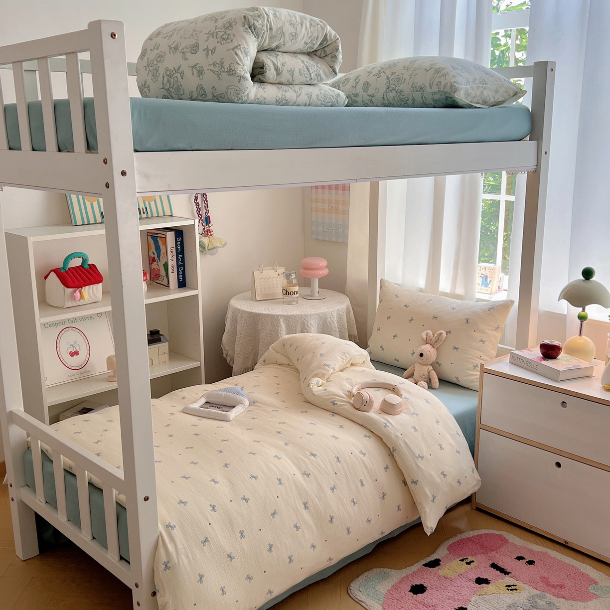 91家纺网 家纺一手货源 找家纺 韩巢家纺 2025新款双层纱学生季床铺单件被套宿舍寝室上下铺三件套 兰相思