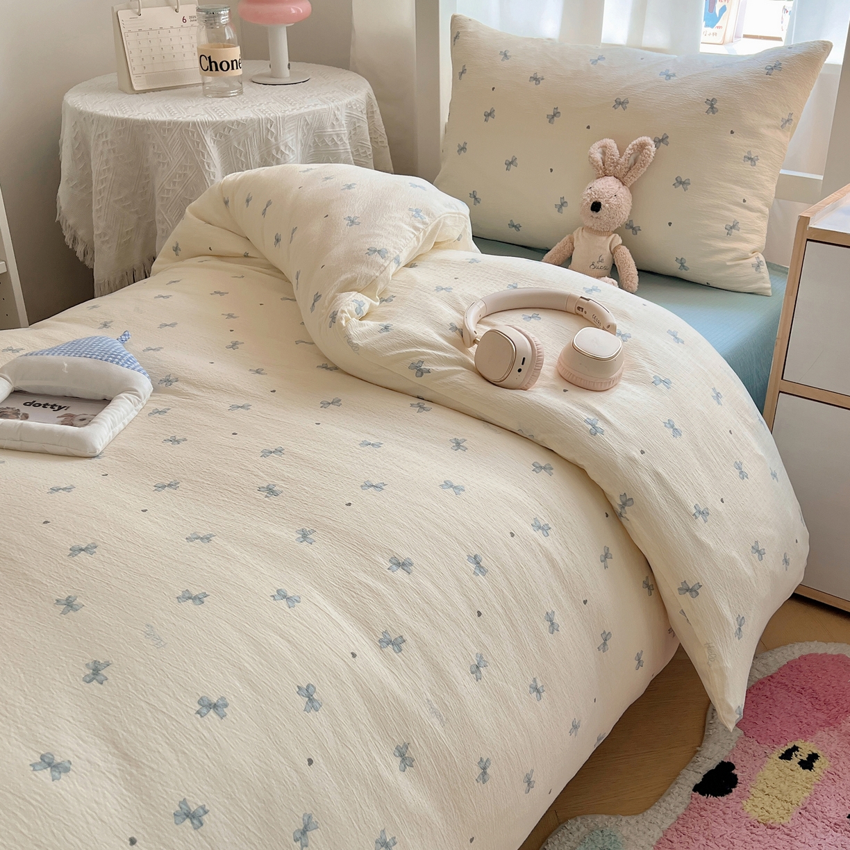 91家纺网 家纺一手货源 找家纺 韩巢家纺 2025新款双层纱学生季床铺单件被套宿舍寝室上下铺三件套 兰相思