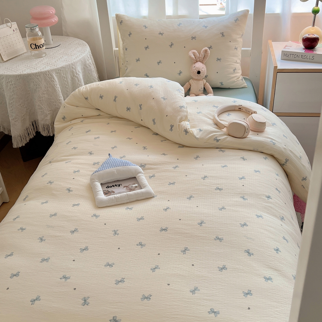 91家纺网 家纺一手货源 找家纺 韩巢家纺 2025新款双层纱学生季床铺单件被套宿舍寝室上下铺三件套 兰相思