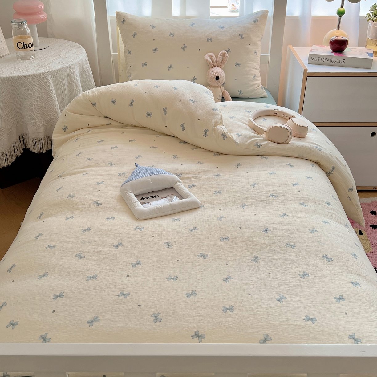 91家纺网 家纺一手货源 找家纺 韩巢家纺 2025新款双层纱学生季床铺单件被套宿舍寝室上下铺三件套 兰相思