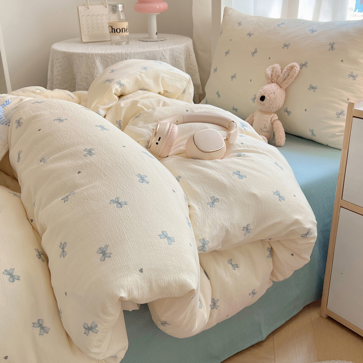 91家纺网 家纺一手货源 找家纺 韩巢家纺 2025新款双层纱学生季床铺单件被套宿舍寝室上下铺三件套 兰相思