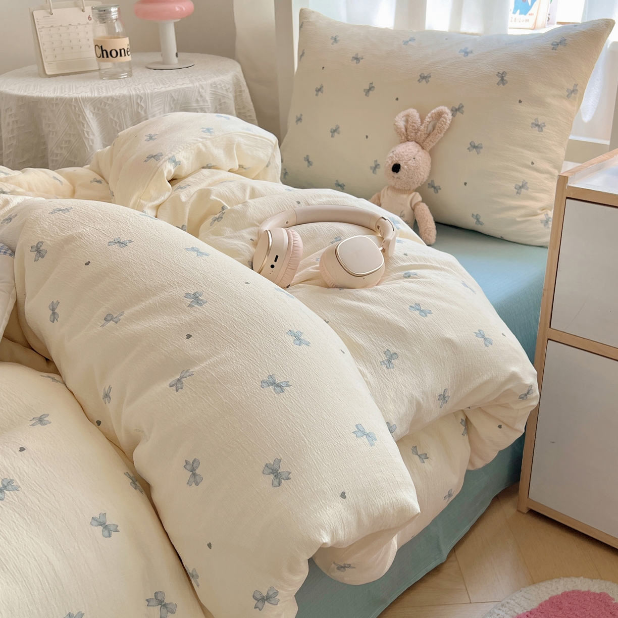 91家纺网 家纺一手货源 找家纺 韩巢家纺 2025新款双层纱学生季床铺单件被套宿舍寝室上下铺三件套 兰相思