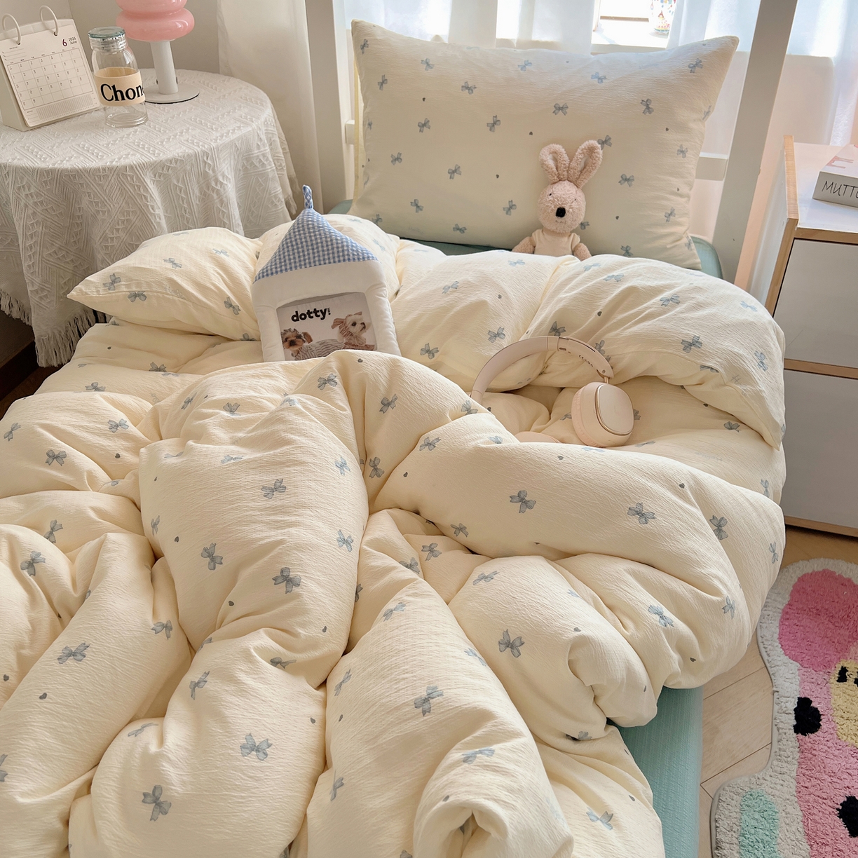 91家纺网 家纺一手货源 找家纺 韩巢家纺 2025新款双层纱学生季床铺单件被套宿舍寝室上下铺三件套 兰相思