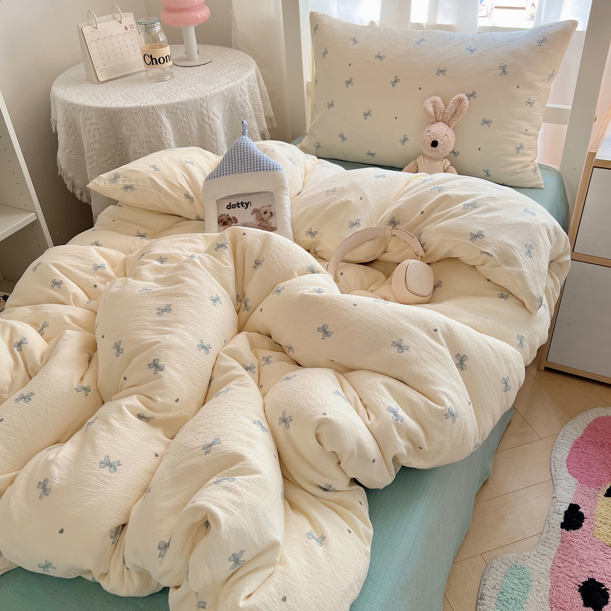 91家纺网 家纺一手货源 找家纺 韩巢家纺 2025新款双层纱学生季床铺单件被套宿舍寝室上下铺三件套 兰相思