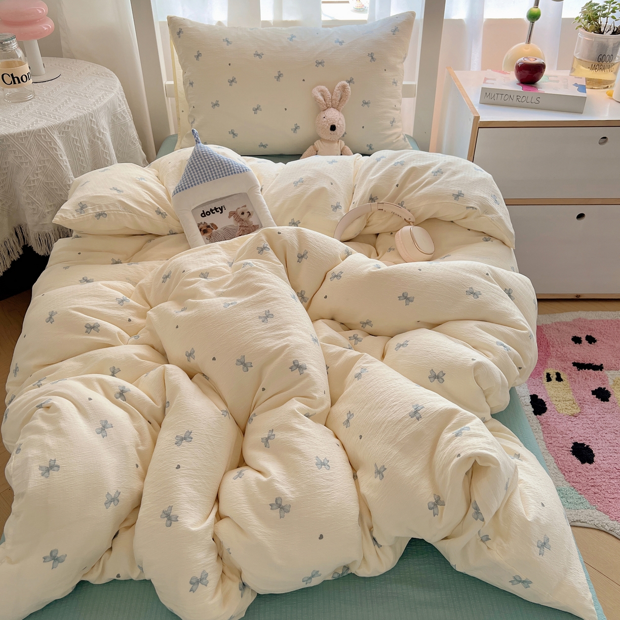 91家纺网 家纺一手货源 找家纺 韩巢家纺 2025新款双层纱学生季床铺单件被套宿舍寝室上下铺三件套 兰相思