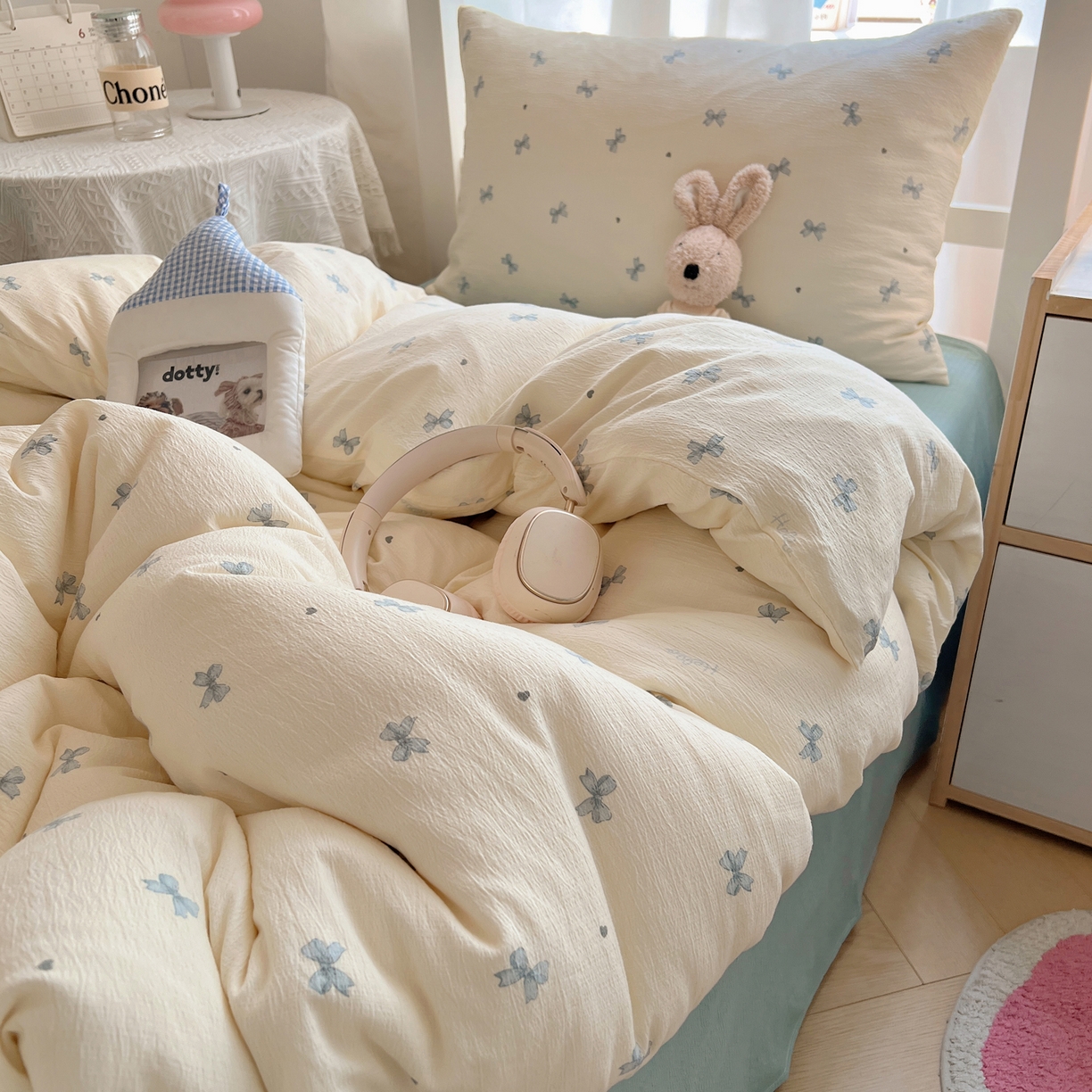 91家纺网 家纺一手货源 找家纺 韩巢家纺 2025新款双层纱学生季床铺单件被套宿舍寝室上下铺三件套 兰相思