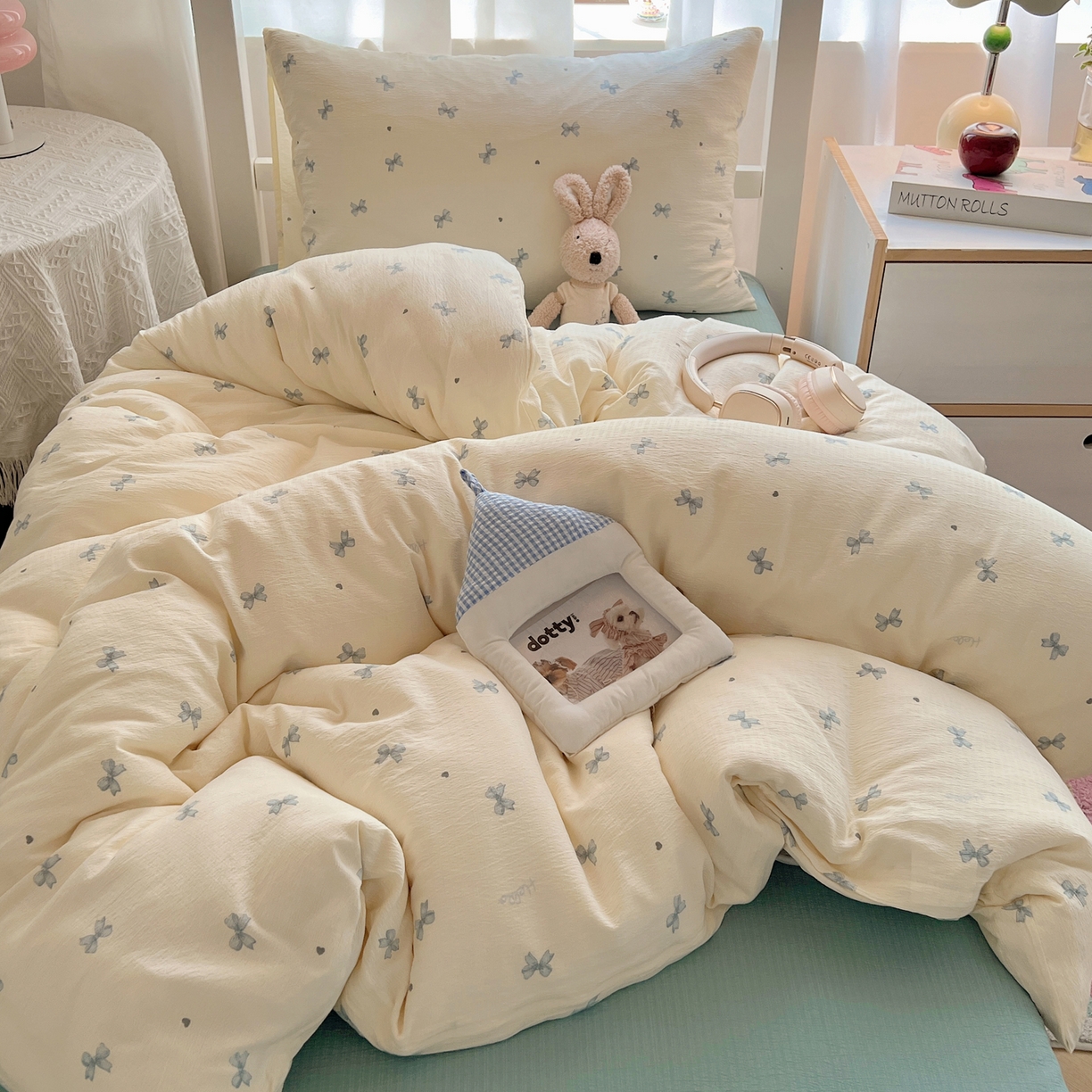 91家纺网 家纺一手货源 找家纺 韩巢家纺 2025新款双层纱学生季床铺单件被套宿舍寝室上下铺三件套 兰相思