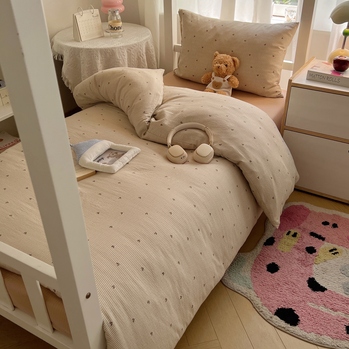 韩巢家纺 2025新款双层纱学生季床铺单件被套宿舍寝室上下铺三件套 米倾心