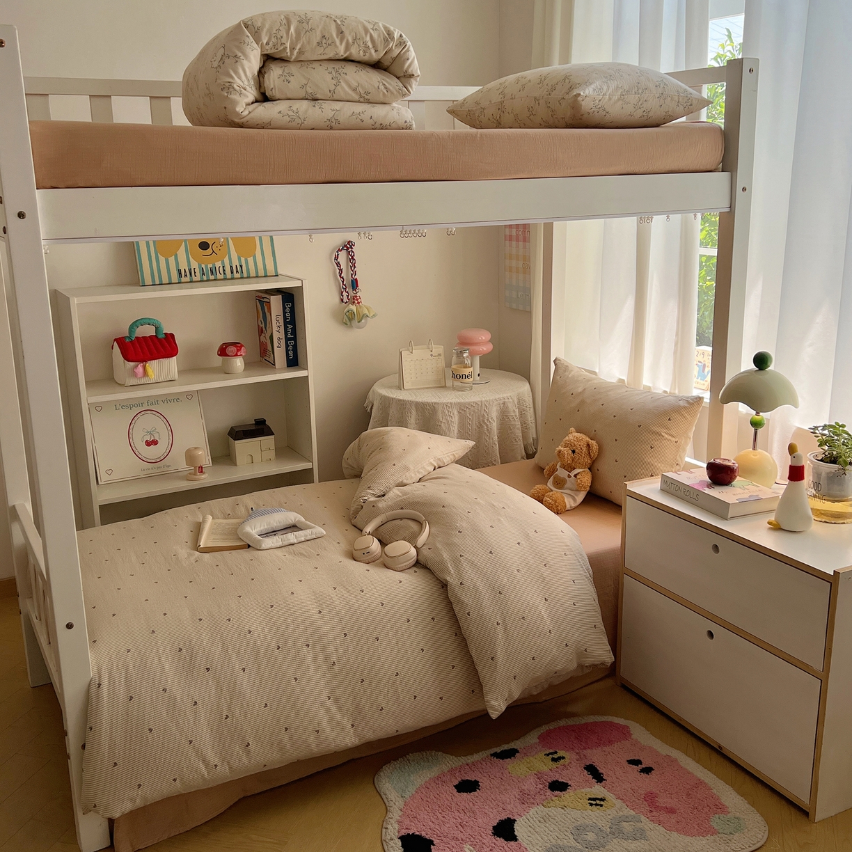 91家纺网 家纺一手货源 找家纺 韩巢家纺 2025新款双层纱学生季床铺单件被套宿舍寝室上下铺三件套 米倾心