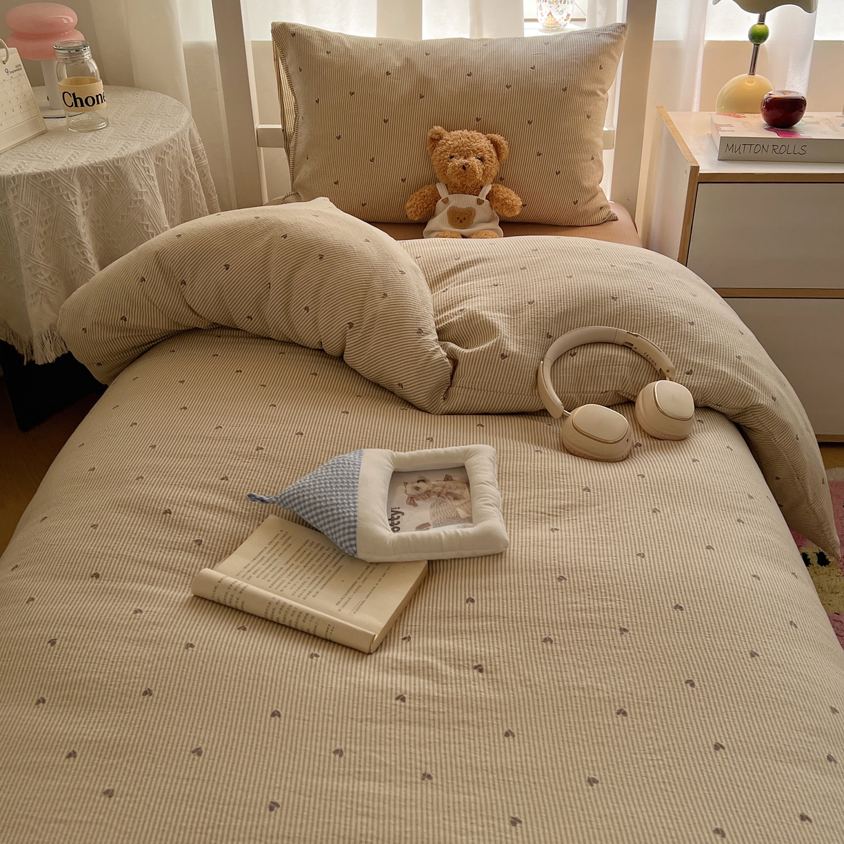 91家纺网 家纺一手货源 找家纺 韩巢家纺 2025新款双层纱学生季床铺单件被套宿舍寝室上下铺三件套 米倾心