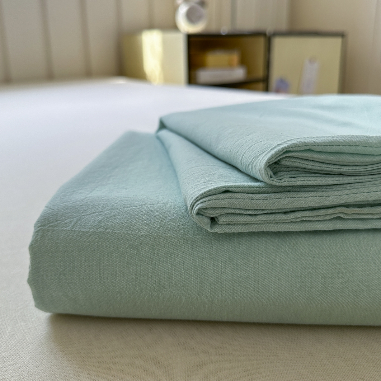 91家纺网 家纺一手货源 找家纺 晚依家纺 2025新款A类色织全棉水洗棉床单单件纯棉格子纯色学生宿舍定制定做 纯色-湖蓝