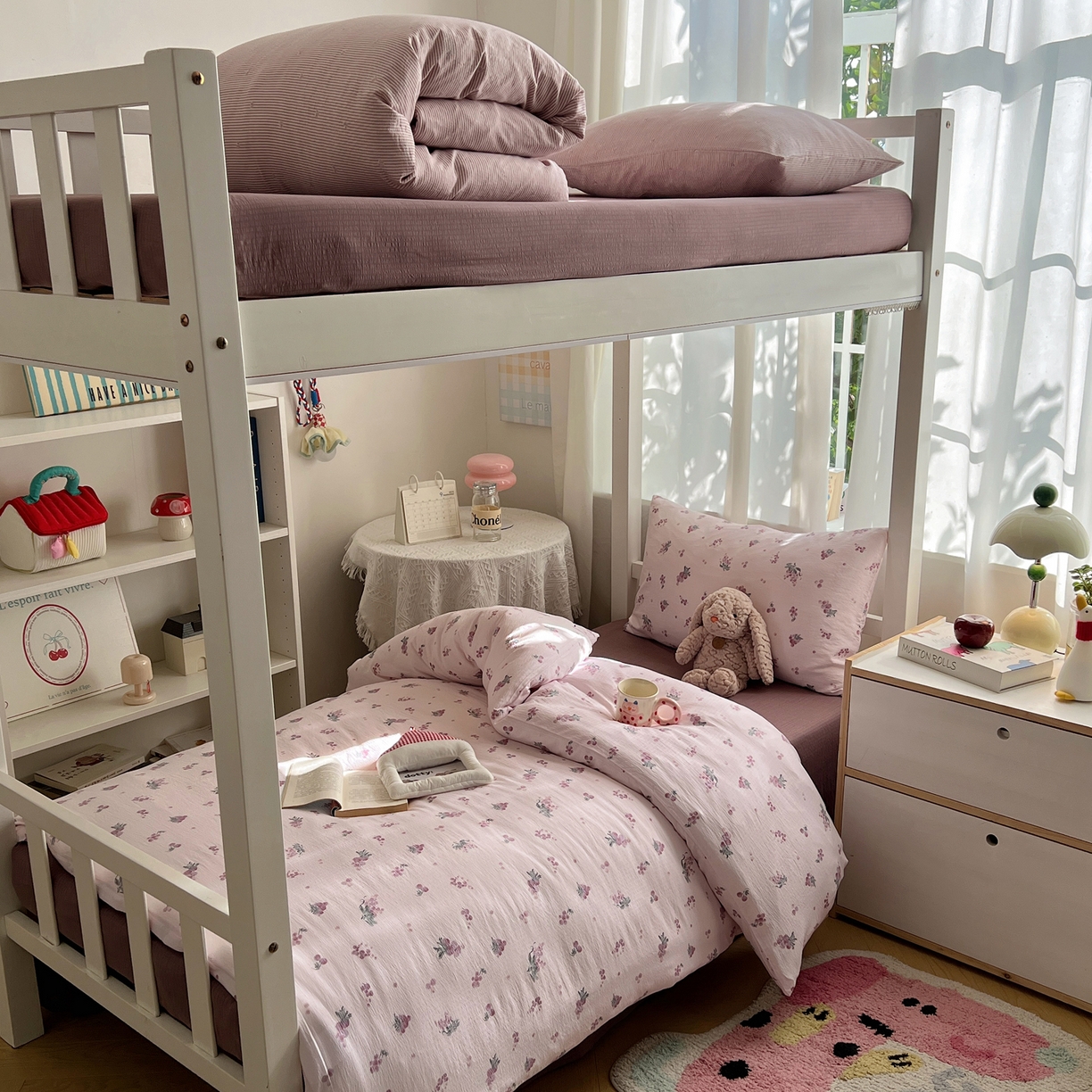 91家纺网 家纺一手货源 找家纺 韩巢家纺 2025新款双层纱学生季床铺单件被套宿舍寝室上下铺三件套 葡萄七分甜