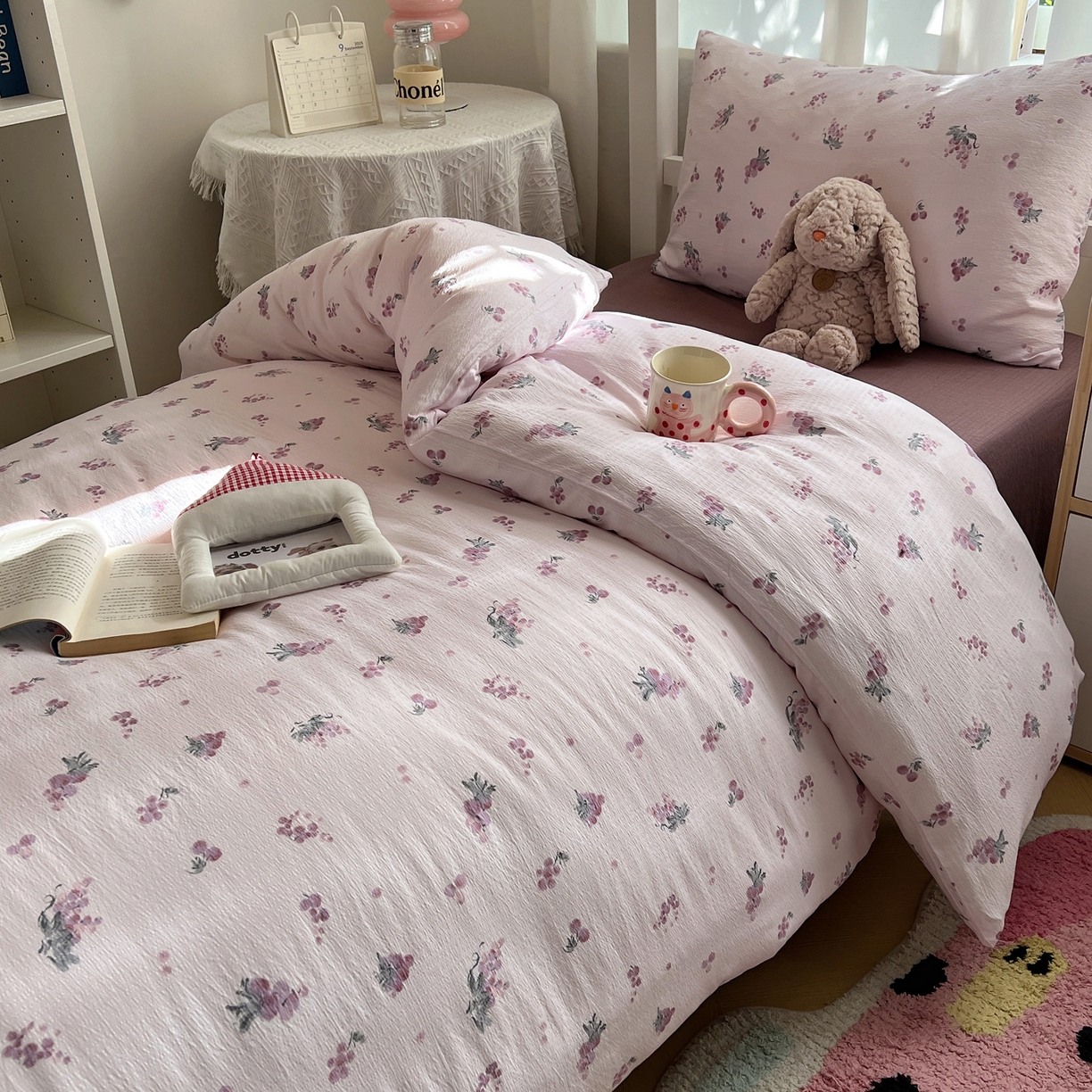 91家纺网 家纺一手货源 找家纺 韩巢家纺 2025新款双层纱学生季床铺单件被套宿舍寝室上下铺三件套 葡萄七分甜