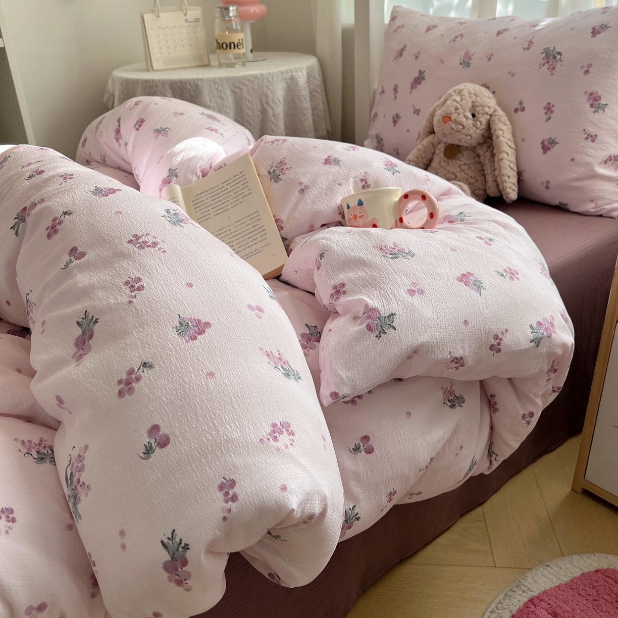 91家纺网 家纺一手货源 找家纺 韩巢家纺 2025新款双层纱学生季床铺单件被套宿舍寝室上下铺三件套 葡萄七分甜