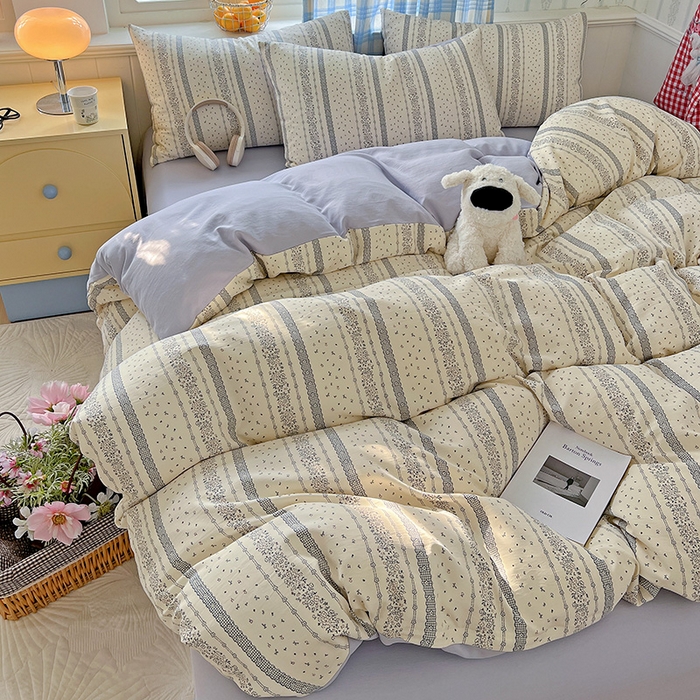 91家纺网 家纺一手货源 找家纺 名品家纺 2025新款加厚高克重人字纹优卡棉双层纱提花四件套（提供买家秀） 梨馥郁