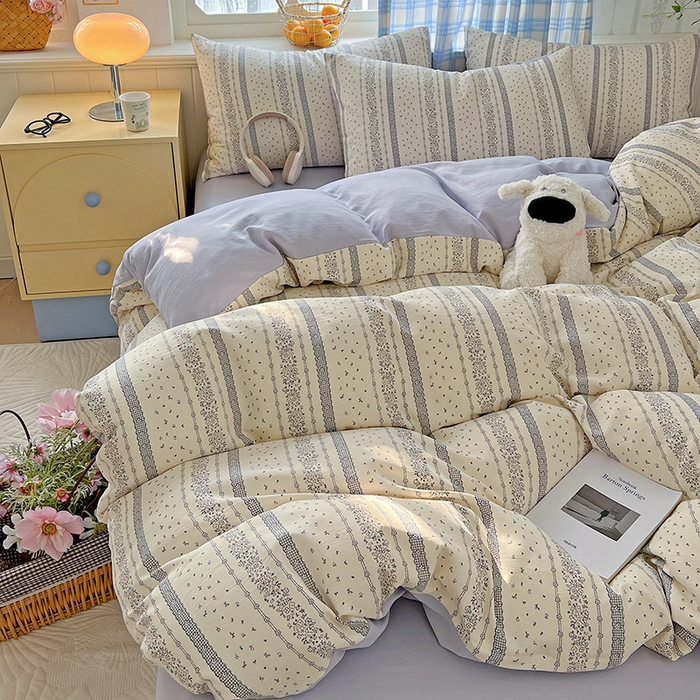 91家纺网 家纺一手货源 找家纺 名品家纺 2025新款加厚高克重人字纹优卡棉双层纱提花四件套（提供买家秀） 梨馥郁