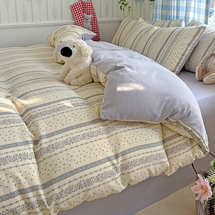 91家纺网 家纺一手货源 找家纺 名品家纺 2025新款加厚高克重人字纹优卡棉双层纱提花四件套（提供买家秀） 梨馥郁