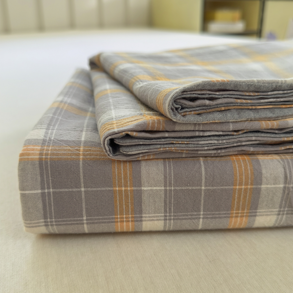 91家纺网 家纺一手货源 找家纺 （总）晚依家纺 2025新款A类色织全棉水洗棉床单单件纯棉格子纯色学生宿舍定制定做