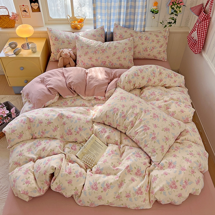 91家纺网 家纺一手货源 找家纺 名品家纺 2025新款加厚高克重人字纹优卡棉双层纱提花四件套（提供买家秀） 露丝