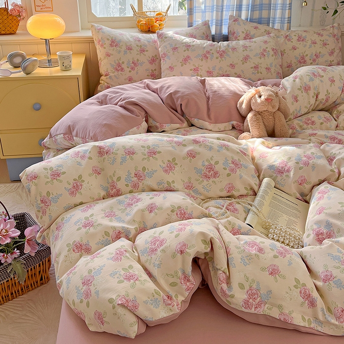 91家纺网 家纺一手货源 找家纺 名品家纺 2025新款加厚高克重人字纹优卡棉双层纱提花四件套（提供买家秀） 露丝