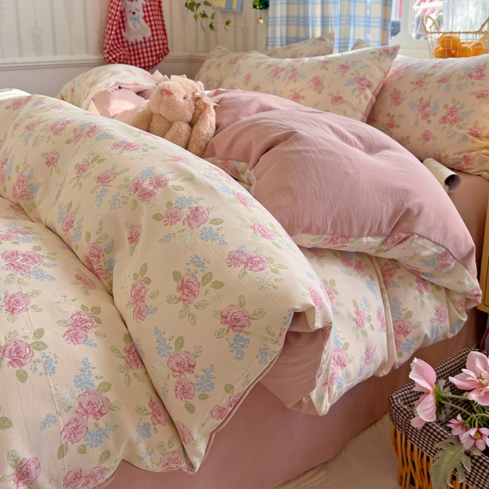 91家纺网 家纺一手货源 找家纺 名品家纺 2025新款加厚高克重人字纹优卡棉双层纱提花四件套（提供买家秀） 露丝