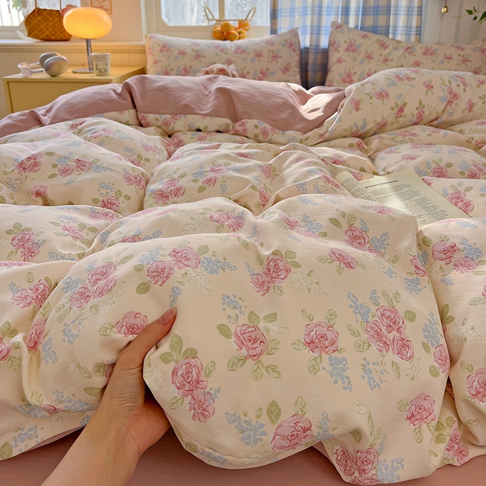 91家纺网 家纺一手货源 找家纺 名品家纺 2025新款加厚高克重人字纹优卡棉双层纱提花四件套（提供买家秀） 露丝