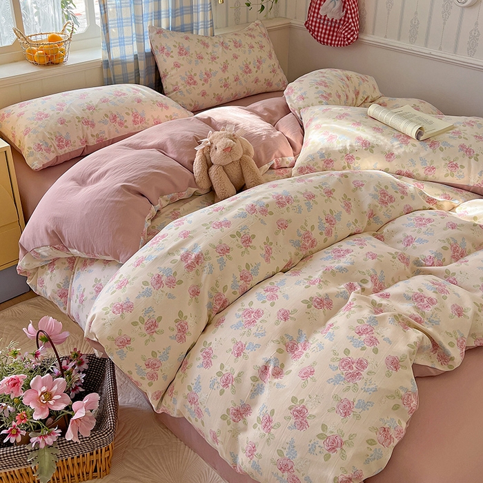 91家纺网 家纺一手货源 找家纺 名品家纺 2025新款加厚高克重人字纹优卡棉双层纱提花四件套（提供买家秀） 露丝