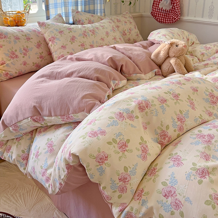 91家纺网 家纺一手货源 找家纺 名品家纺 2025新款加厚高克重人字纹优卡棉双层纱提花四件套（提供买家秀） 露丝