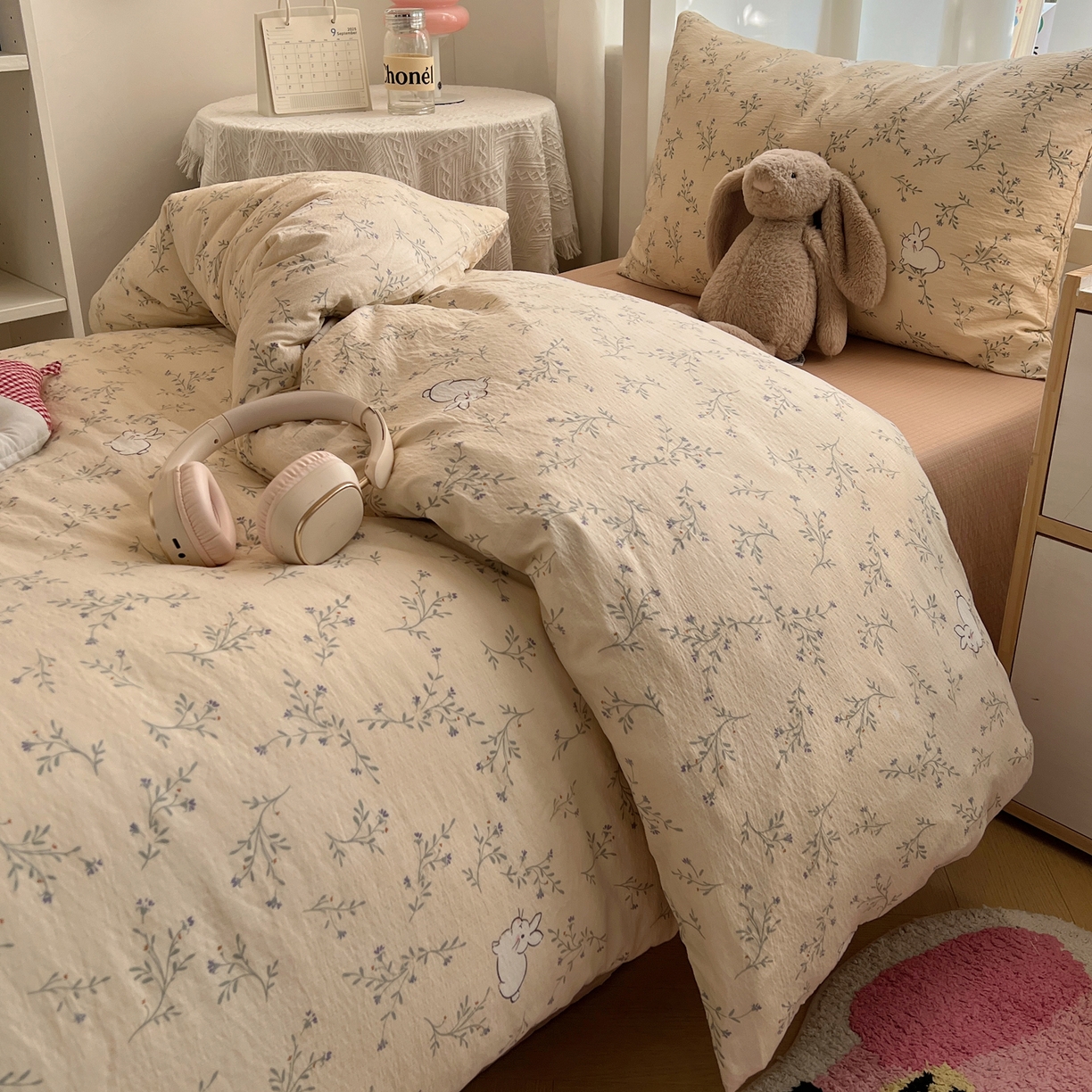 91家纺网 家纺一手货源 找家纺 韩巢家纺 2025新款双层纱学生季床铺单件被套宿舍寝室上下铺三件套 森田野园