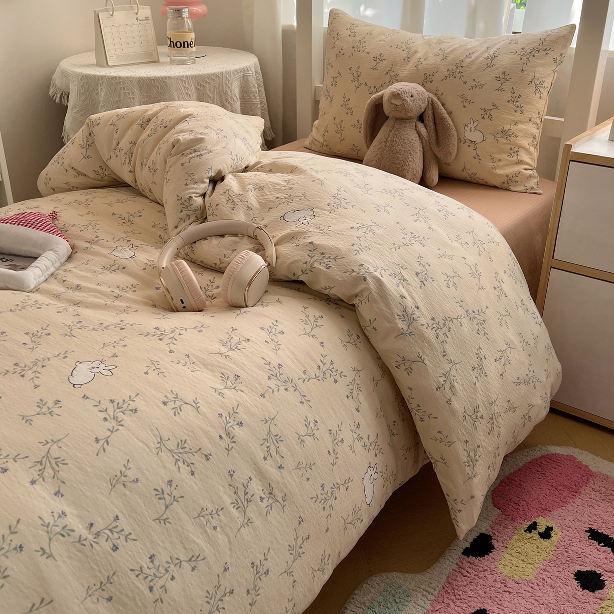 91家纺网 家纺一手货源 找家纺 韩巢家纺 2025新款双层纱学生季床铺单件被套宿舍寝室上下铺三件套 森田野园