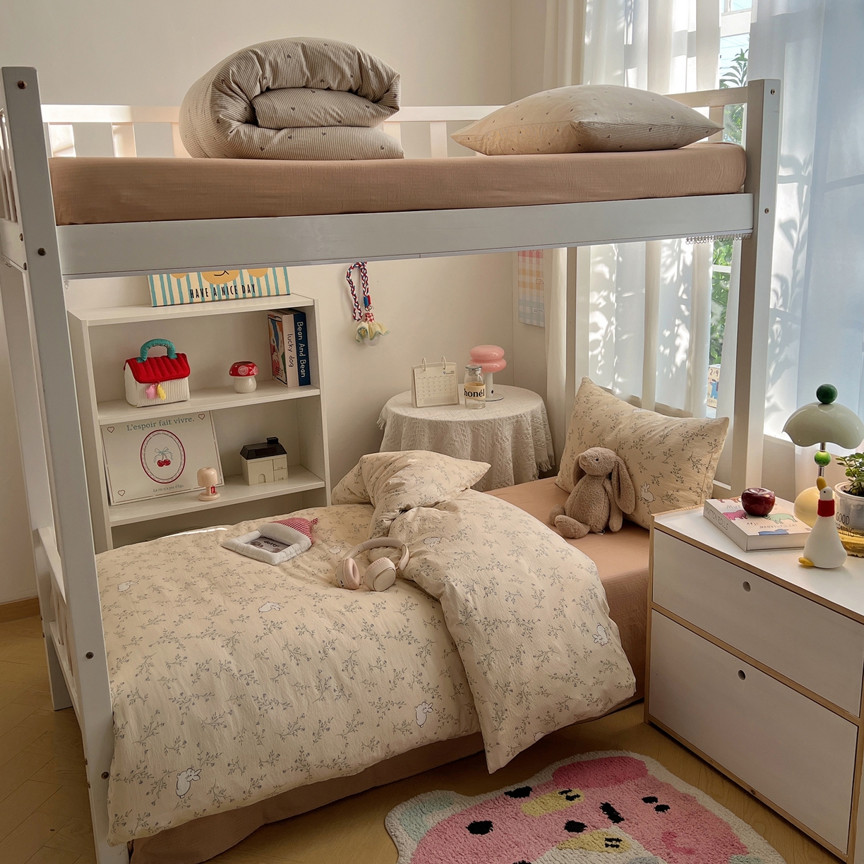 91家纺网 家纺一手货源 找家纺 韩巢家纺 2025新款双层纱学生季床铺单件被套宿舍寝室上下铺三件套 森田野园